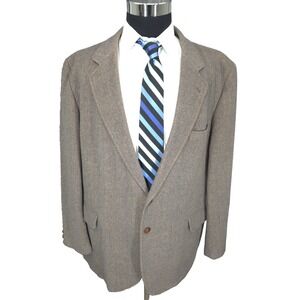 English Manor Tweed Blazer Jacket Mens 48 L Brown Sport Coat 2 B Wooden Buttons